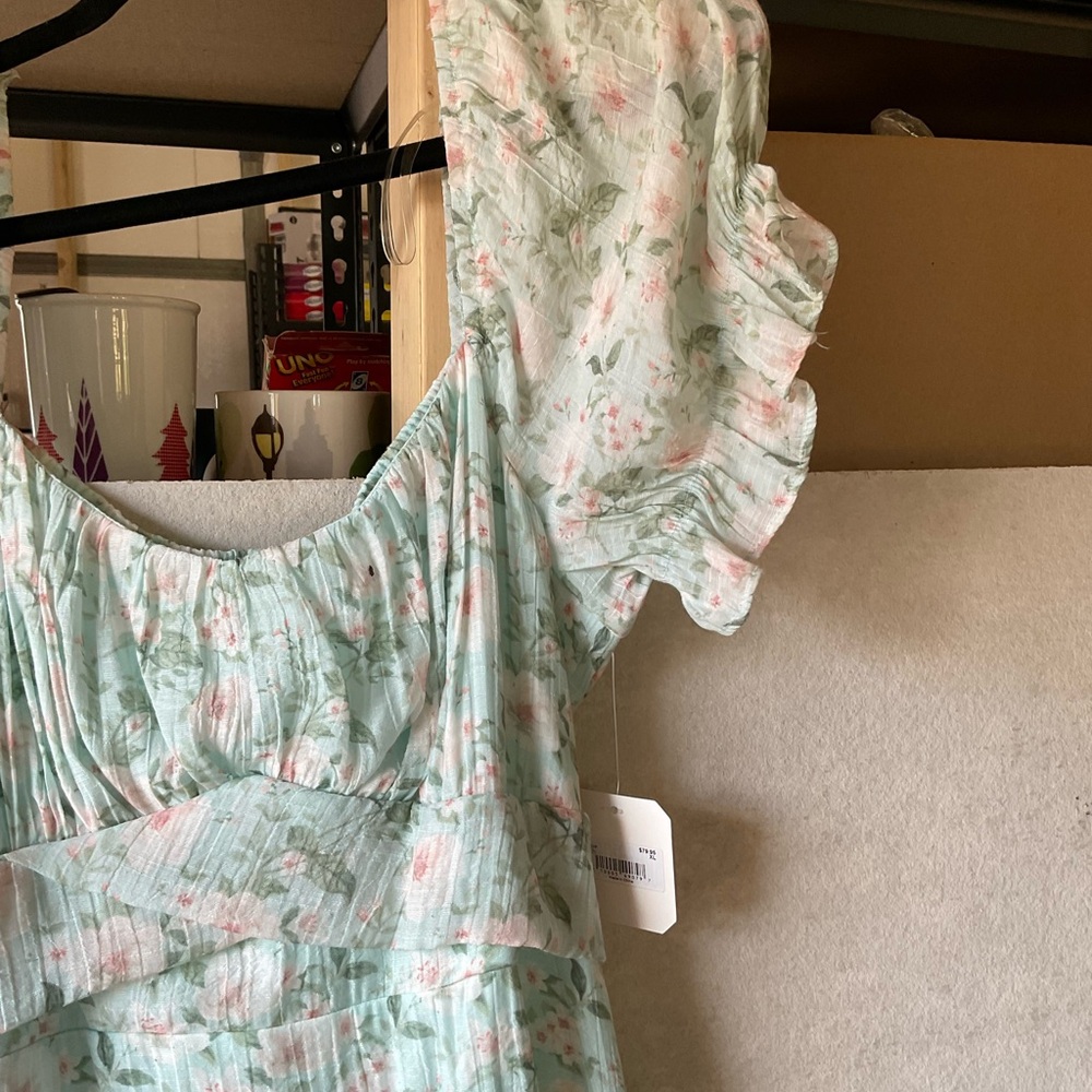 Altar'd State Floral High Low Dress - Green and Pink - Picture 4 of 10
